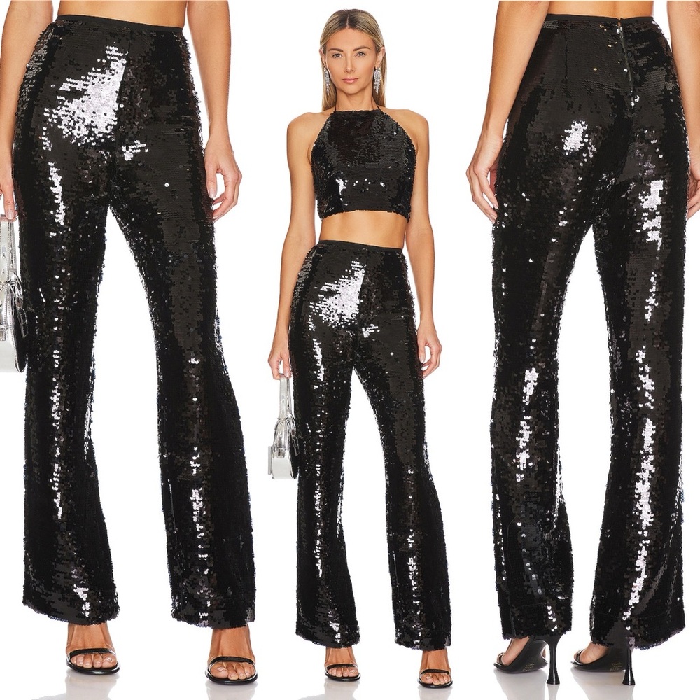 Sabina Musayev Sequin Nancy Pants Black High Rise Size Medium Party New Years M